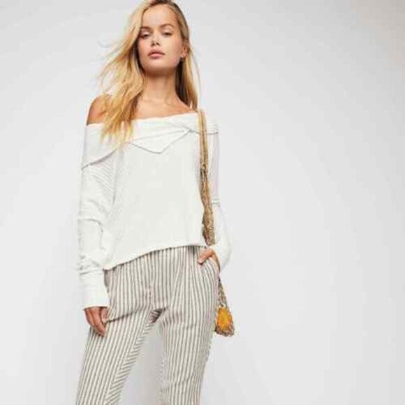 We The Free People Wildcat Thermal Waffle Knit Raw Hem Oversized Top Size XS - Picture 2 of 12